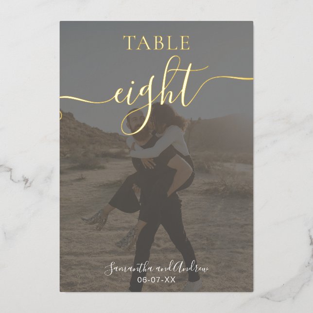 Chic elegant Gold photo chart wedding table number (Front)