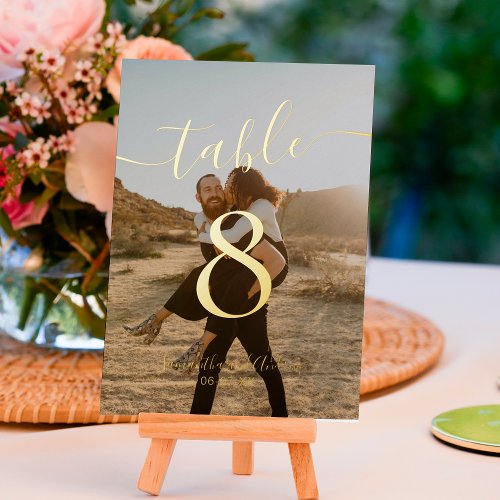 Chic elegant Gold photo chart wedding table number