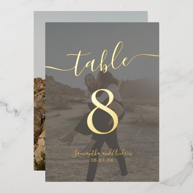 Chic elegant Gold photo chart wedding table number (Front/Back)