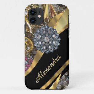 Chic elegant gold rhinestone bling personalized iPhone 11 case