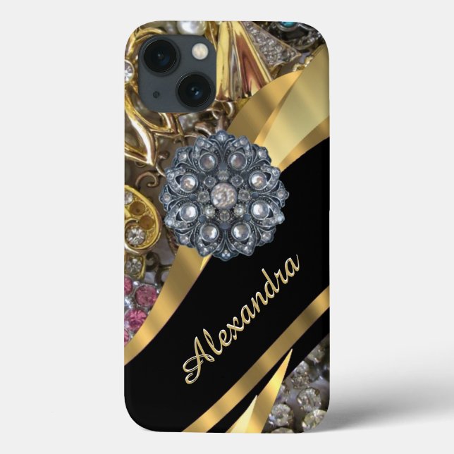 Chic elegant gold rhinestone bling personalized Case-Mate iPhone case (Back)