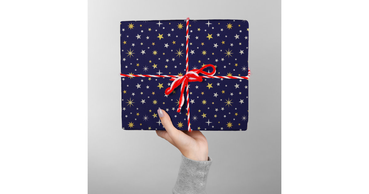 Christmas elegant luxury gold stars pattern blue wrapping paper sheets, Zazzle