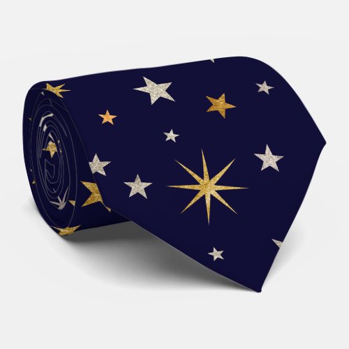  Chic Elegant Gold Silver Stars Navy Blue Monogram Neck Tie