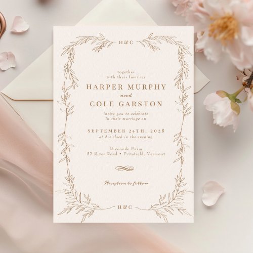 Chic Elegant Gold Vine Greenery Frame Wedding Invitation
