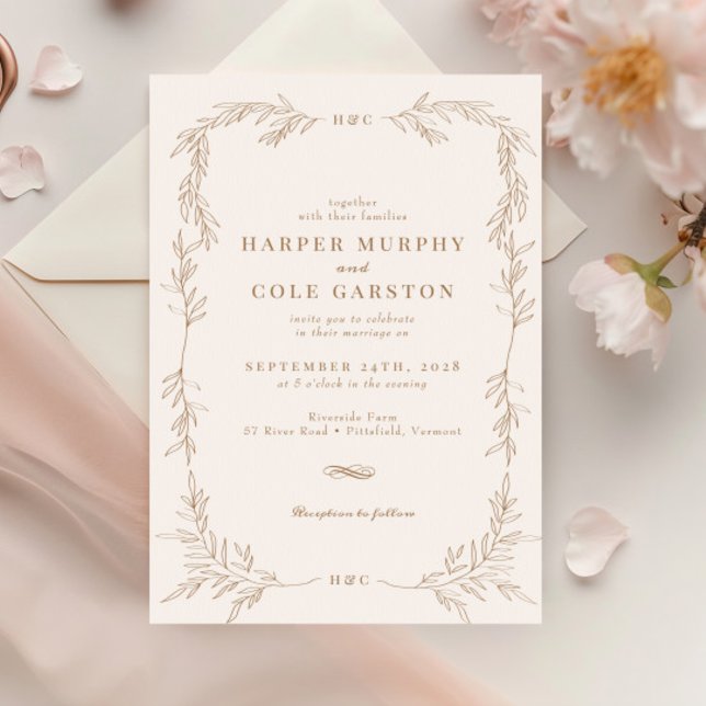 Chic Elegant Gold Vine Greenery Frame Wedding Invitation (Creator Uploaded)
