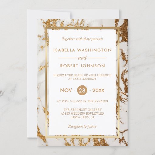 Chic Elegant Gold & White Marble Modern Wedding Invitation | Zazzle