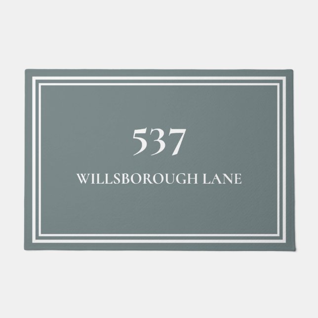 Chic Elegant Gray House Number Street Name Doormat (Front)