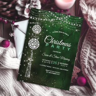 Chic elegant green ornaments Christmas Invitation