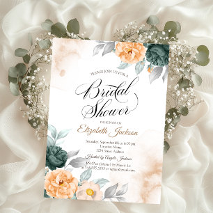 Chic Elegant Green Roses Bridal Shower Invitation