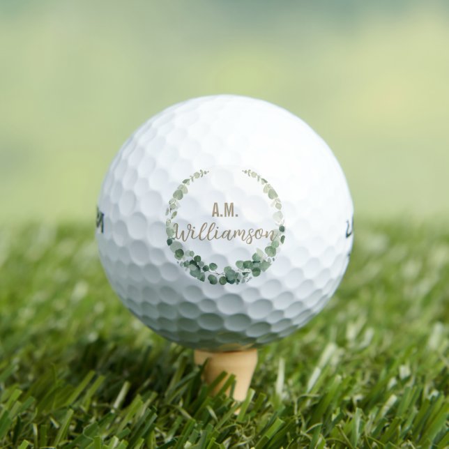 Chic Elegant Greenery Wreath Initial Name Golf Balls (Insitu Tee)