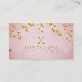 chic elegant hair stylist hairstylist gold leaves business card