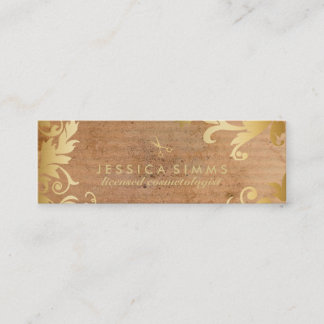 chic elegant hair stylist hairstylist gold leaves mini business card