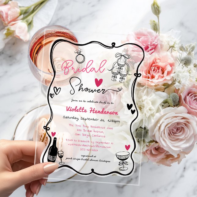 Chic Elegant Hand Drawn Bridal Shower Acrylic Invitations (Creator Uploaded)