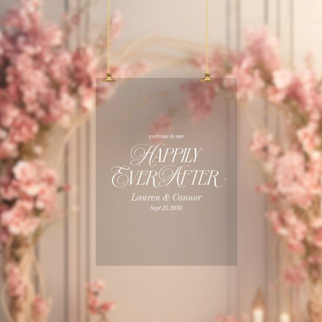 Chic Elegant Happily Ever After Wedding Welcome Acrylic Sign (Creator Uploaded)