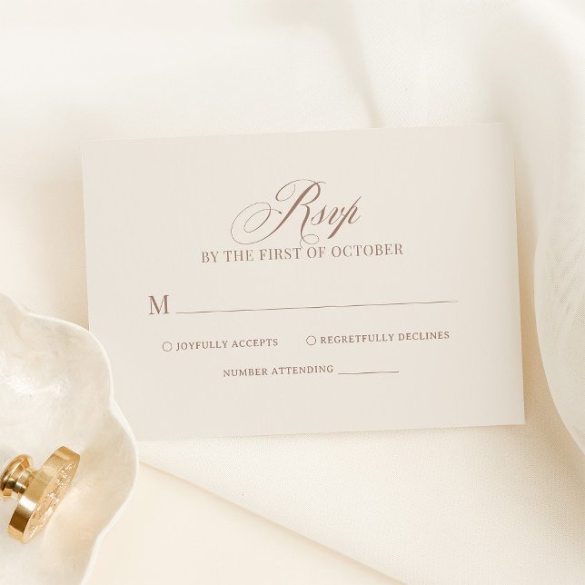 Chic Elegant Ivory and Taupe Luxe Neutral Wedding RSVP Card (Creator Uploaded)