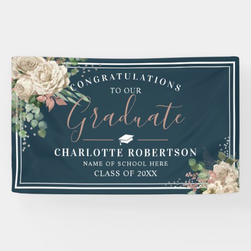 Chic Elegant Ivory  Blush Floral Graduation Banner