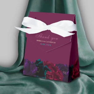 Chic elegant jewel tones flowers burgundy wedding favor boxes