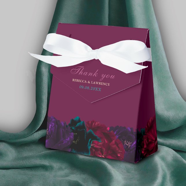 Chic elegant jewel tones flowers burgundy wedding favor boxes (Creator Uploaded)