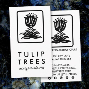 Chic Elegant Logo Stylized Tulip Wellness Healer Business Card