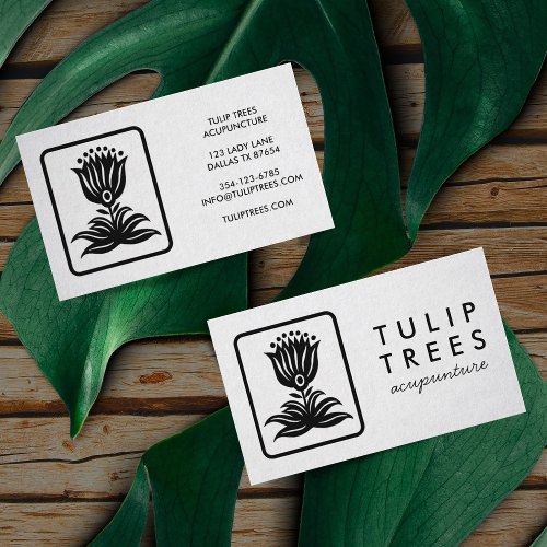 Chic Elegant Logo Stylized Tulip Wellness Healer  Business Card