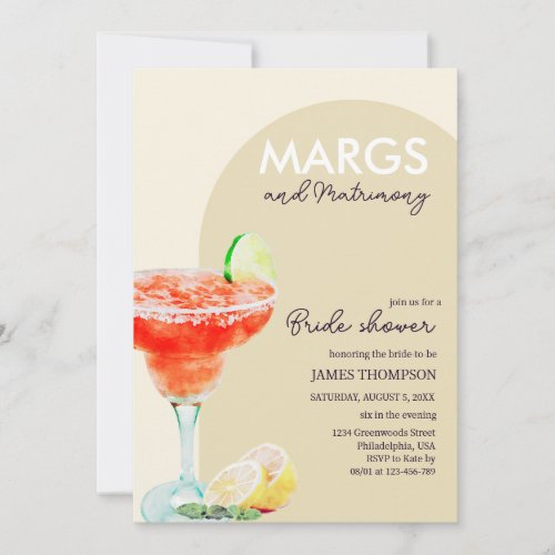 Chic Elegant Margs and Matrimony Bridal Shower Inv Invitation