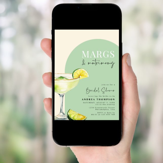Chic Elegant Margs and Matrimony Bridal Shower Invitation (Front Digital)