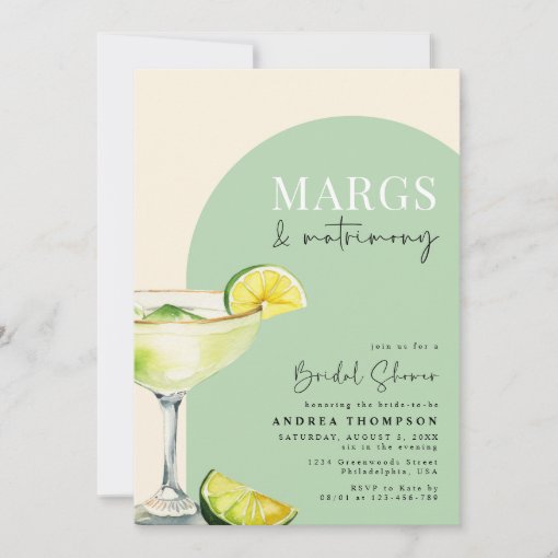 Chic Elegant Margs and Matrimony Bridal Shower Invitation | Zazzle