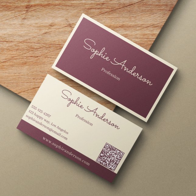 Chic Elegant Mauve & Cream with QR Code  Business Card (Creator Uploaded)
