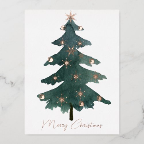 Chic Elegant Merry Christmas Tree Real Foil Holiday Postcard