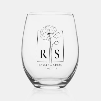 Chic Elegant Minimal Floral Monogrammed Initial