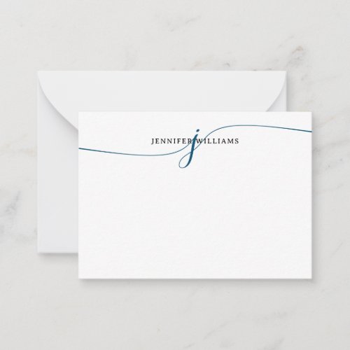 Chic Elegant Minimal Navy Blue Script Monogram Note Card