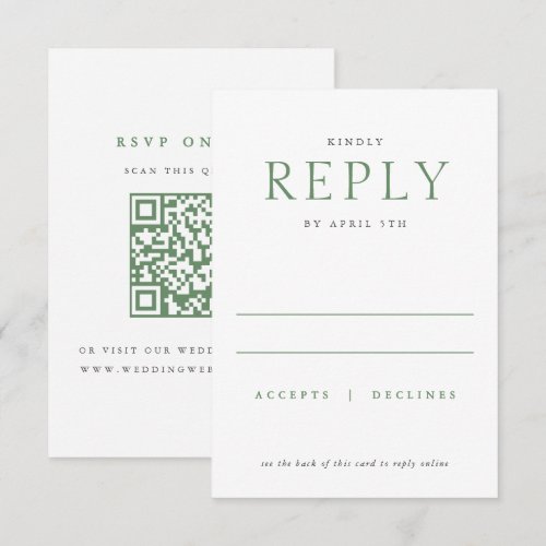 Chic Elegant Minimalist Type Sage &amp; White Wedding RSVP Card