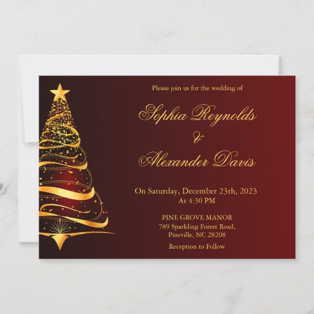 Chic Elegant Minimalistic Christmas tree wedding Invitation (Front)