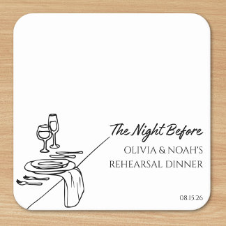 Chic Elegant Modern Personalized Rehearsal Dinner Square Paper Coaster