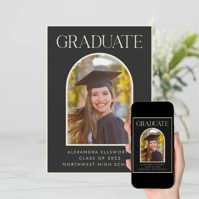 Chic Elegant Modern Photo Black Arch Graduation Announcement | Zazzle