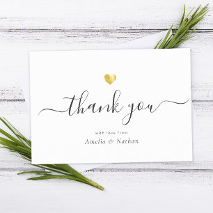 Chic Elegant Modern Script Calligraphy Gold Heart Thank You Card