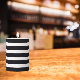 Chic Elegant Modern Stylish Black & White Striped Pillar Candle