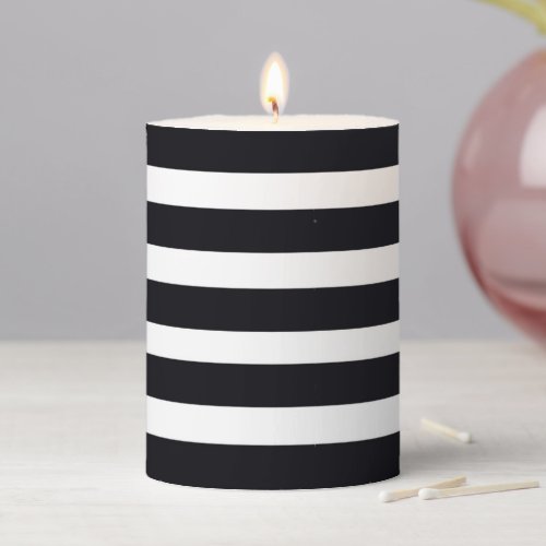 Chic Elegant Modern Stylish Black  White Striped Pillar Candle