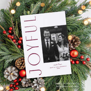 Chic Elegant Modern Typography JOYFUL Christmas Letterpress Photo Cards