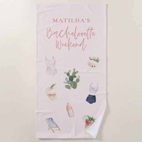 Chic elegant modern watercolor drinks bachelorette beach towel