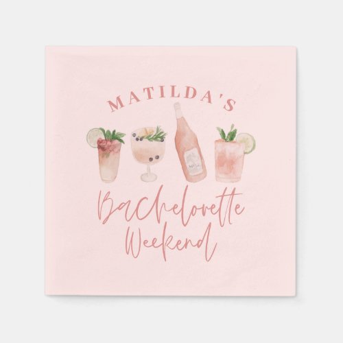 Chic elegant modern watercolor drinks bachelorette napkins