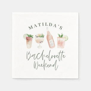 Chic elegant modern watercolor drinks bachelorette napkins