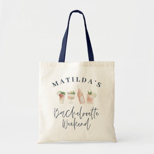 Chic elegant modern watercolor drinks bachelorette tote bag