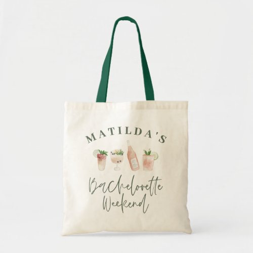 Chic elegant modern watercolor drinks bachelorette tote bag