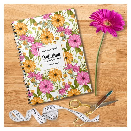 Chic Elegant Modern Yellow Pink Floral Business Notebook