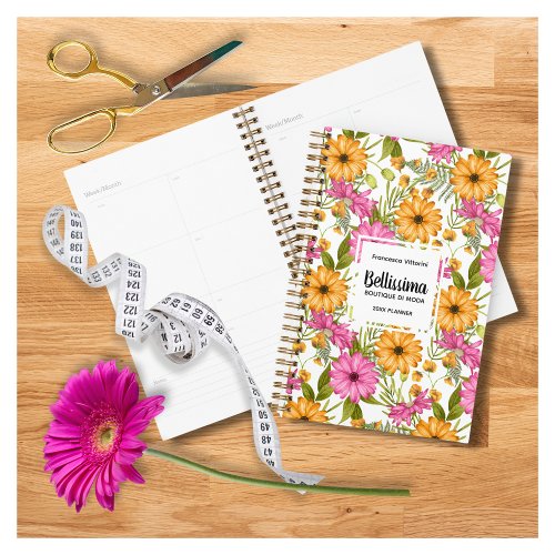 Chic Elegant Modern Yellow Pink Floral Business Planner
