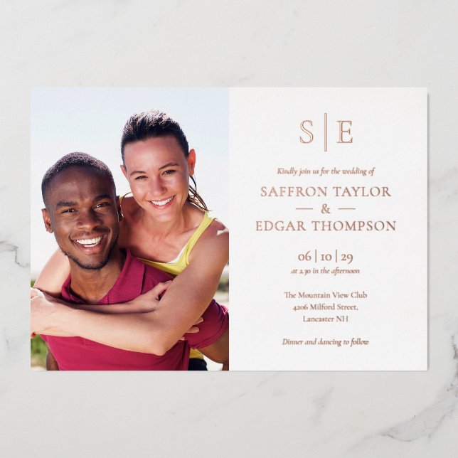 Chic Elegant Monogram 2 Photo Wedding Foil Invitation (Front)