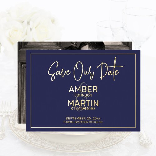 Chic Elegant Navy Blue Gold Minimal Modern  Foil Invitation