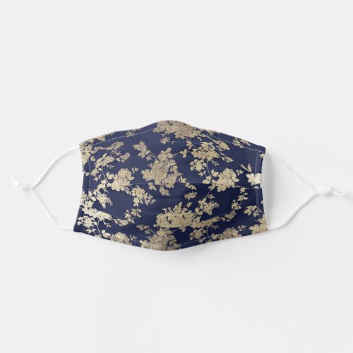 Chic elegant navy blue gold stylish floral adult cloth face mask