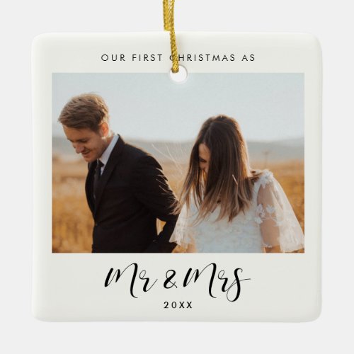 Chic elegant Our First Christmas as Mr  Mrs Ceramic Ornament